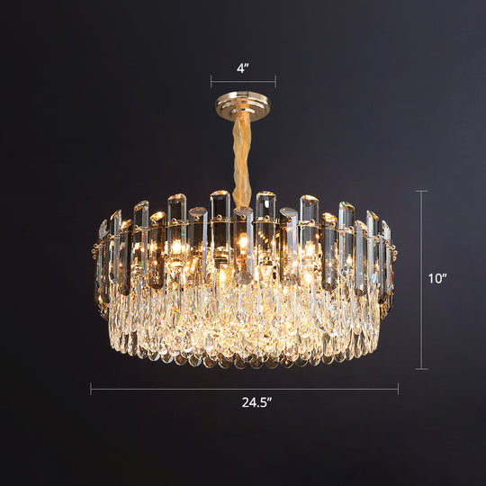 Modern Round Crystal Clear Chandelier - Hanging Light Fixture For Dining Room / 24.5