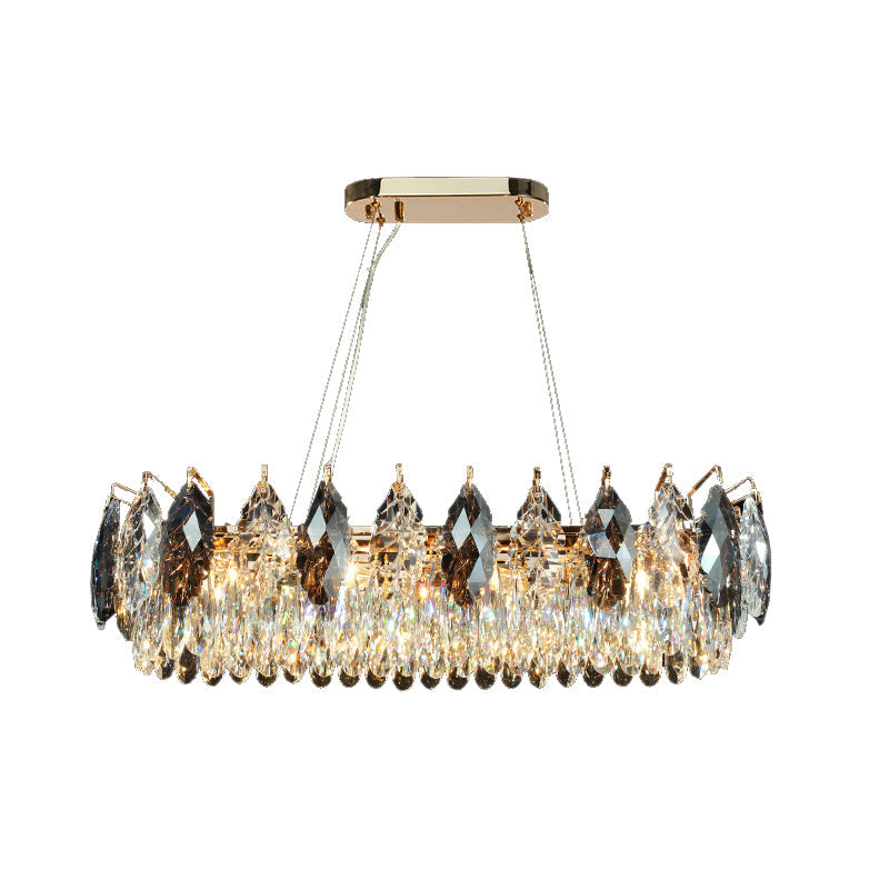 Modern Leaf-Shaped Pendant Chandelier with Clear Crystal Shade - 8-Head Hanging Lamp for Restaurants