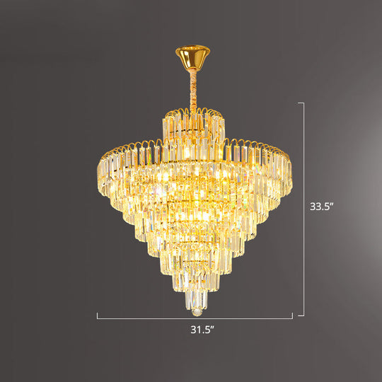 Modern Clear K9 Crystal Cone Pendant Chandelier - Elegant Lighting For Restaurants / 31.5