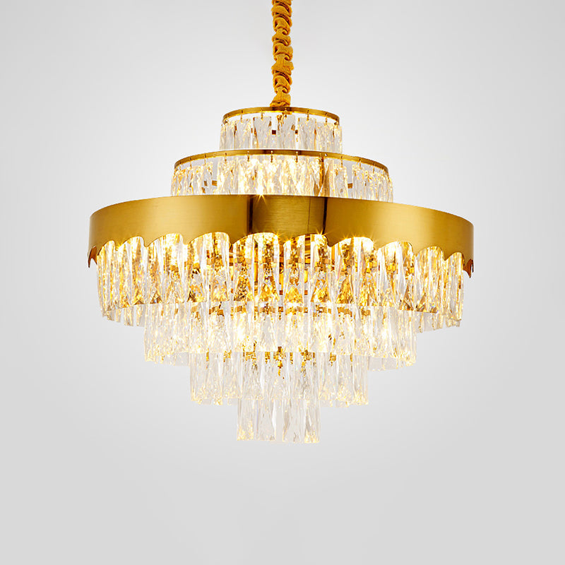 Golden Crystal Rectangle Layers Chandelier: Postmodern Suspension Light For Living Room Gold / 23