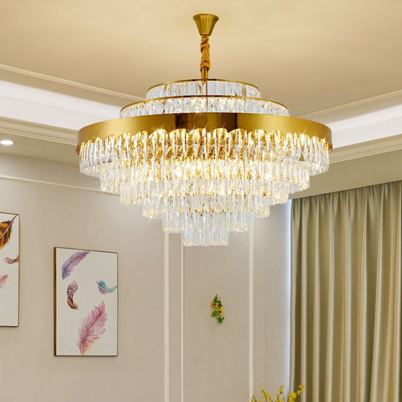 Golden Rectangle Crystal Chandelier: Postmodern Suspension Light for Living Room