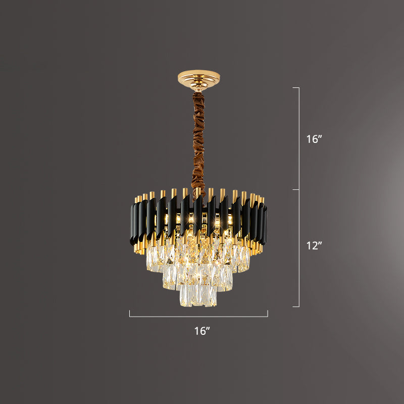 Modern Black Conical Pendant Lamp With Opulent K9 Crystal Prism Chandelier For Restaurants / 16