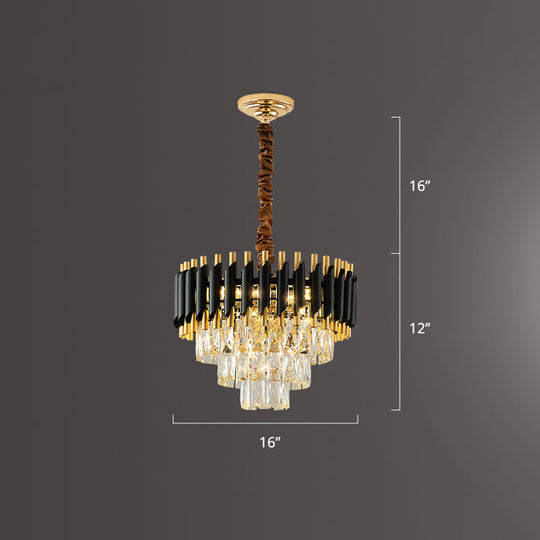 Modern Black Conical Pendant Lamp With Opulent K9 Crystal Prism Chandelier For Restaurants / 16