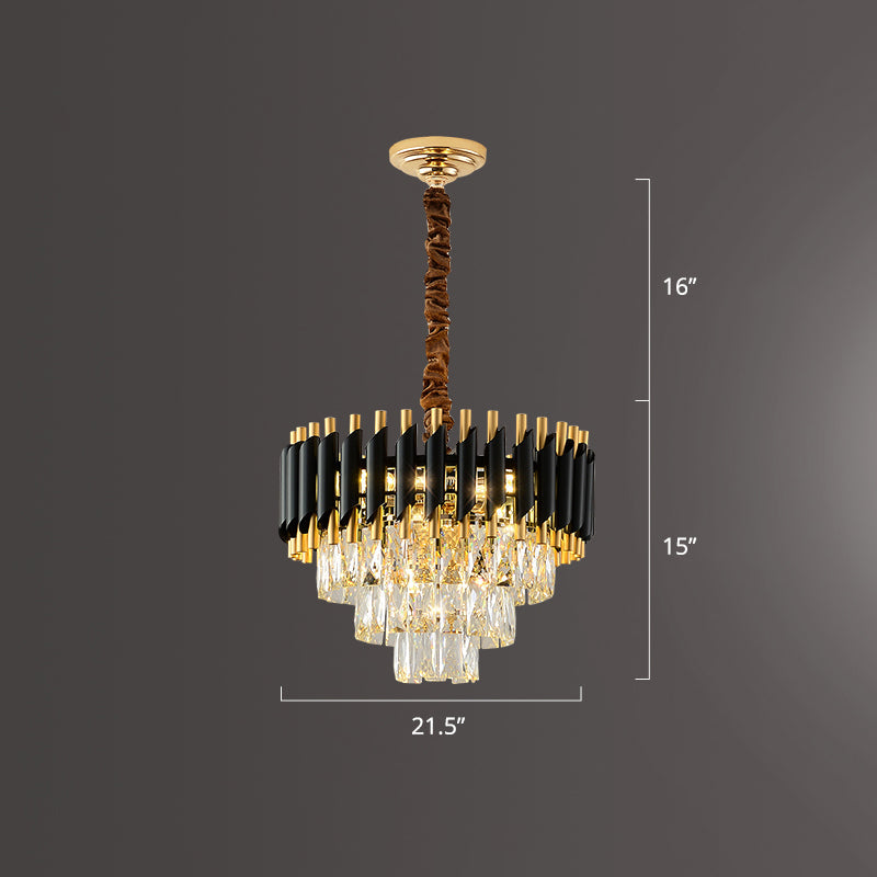 Modern Black Conical Pendant Lamp With Opulent K9 Crystal Prism Chandelier For Restaurants / 21.5