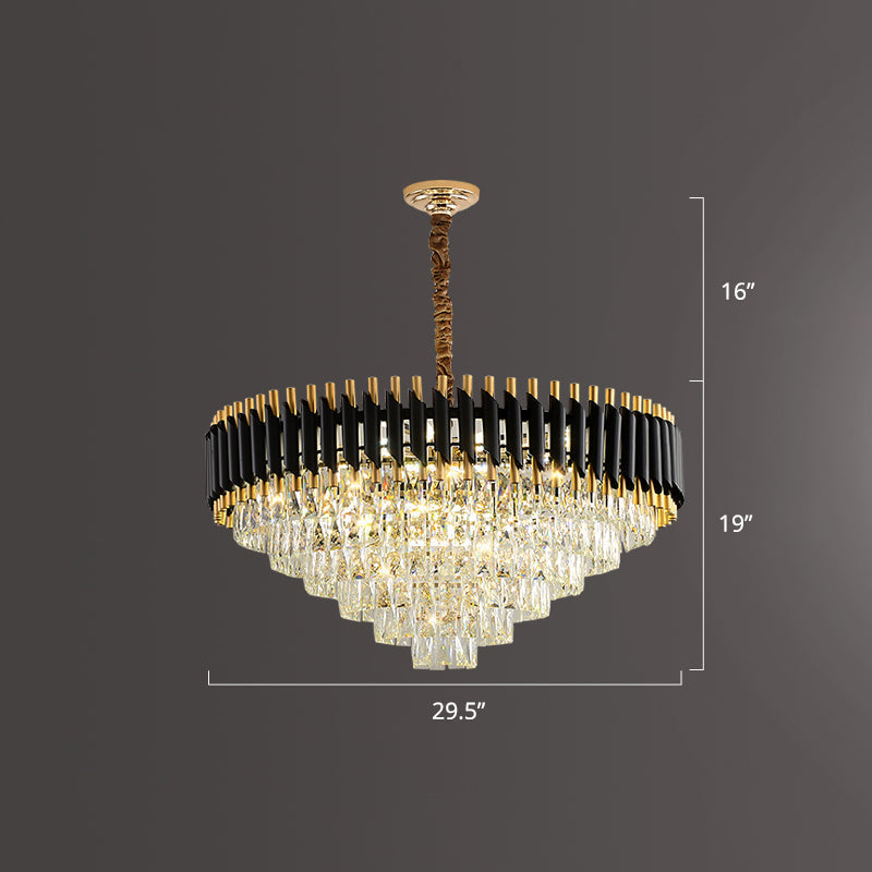 Modern Black Conical Pendant Lamp With Opulent K9 Crystal Prism Chandelier For Restaurants / 29.5