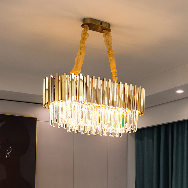Prismatic Crystal Semi Flush Ceiling Chandelier In Modern Gold Finish - Dining Room Design
