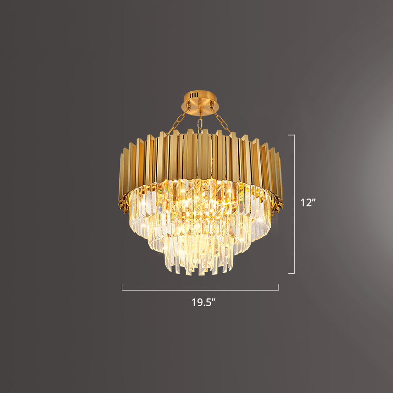 Prismatic Crystal Semi Flush Ceiling Chandelier In Modern Gold Finish - Dining Room Design / 19.5