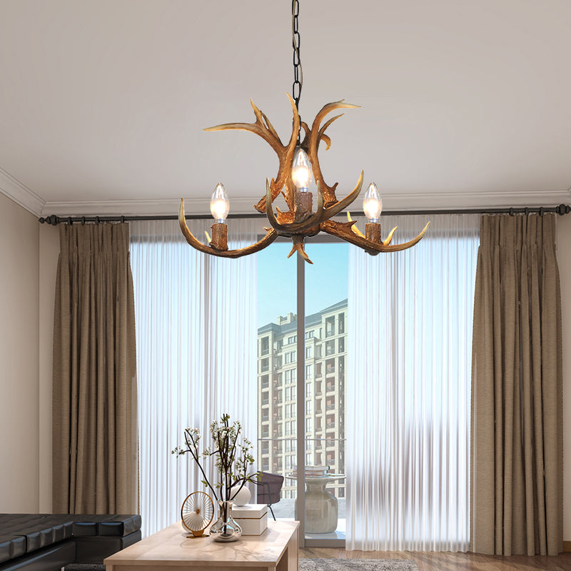 Khaki Resin Candelabra Hanging Chandelier - Traditional Pendant Ceiling Light For Living Room (3/5/6