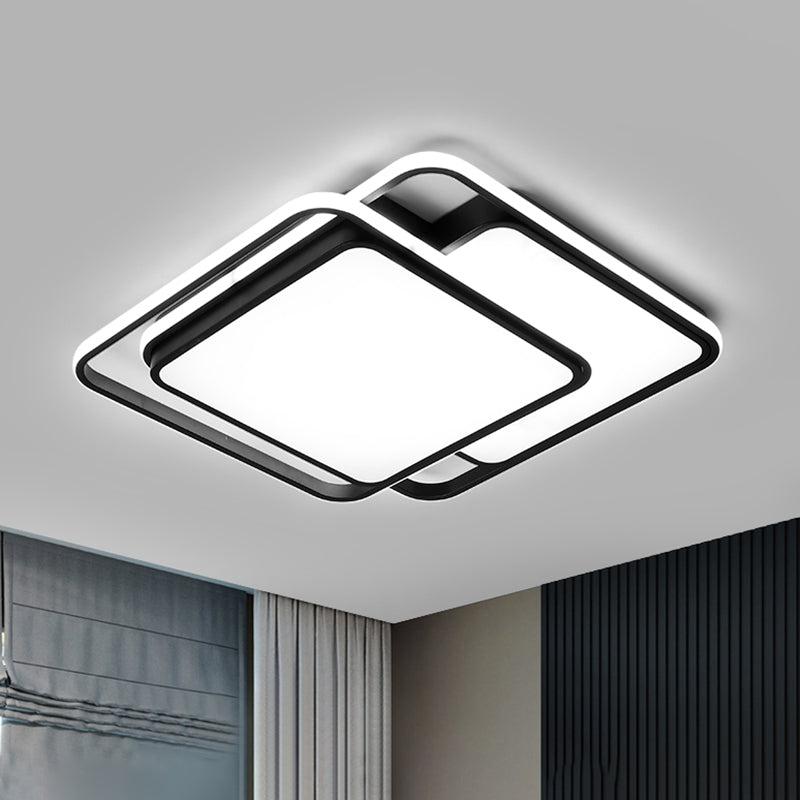 Nordic Black Acrylic Geometric Flush Mount Led Light For Bedroom Ceiling / 16.5