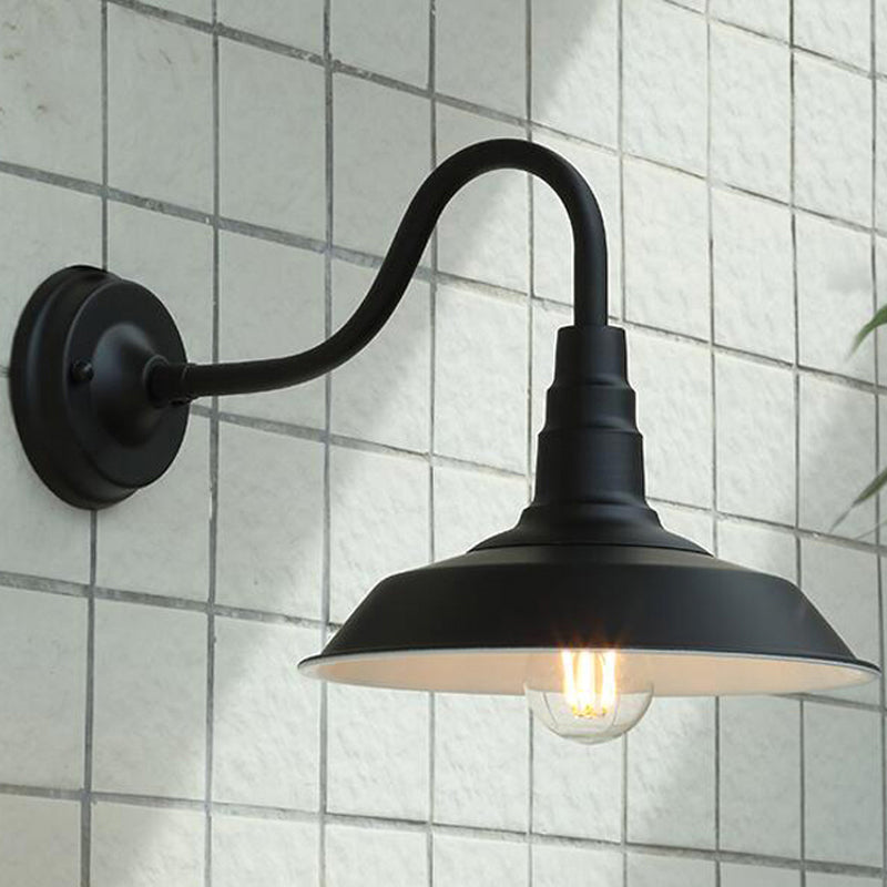 Industrial Metal Wall Mounted Gooseneck Lamp With Barn Shade - 1 Bulb Outdoor Light