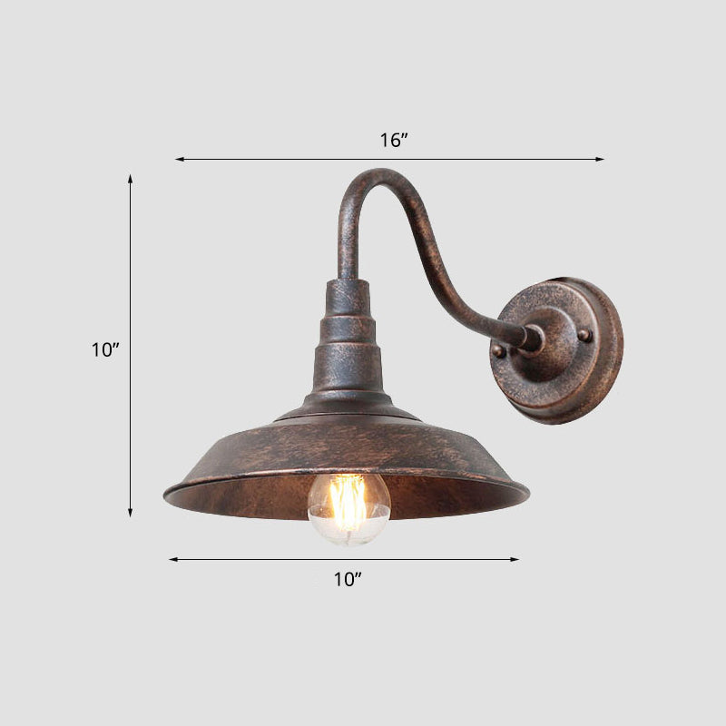 Industrial Metal Wall Mounted Gooseneck Lamp With Barn Shade - 1 Bulb Outdoor Light Coffee / 10