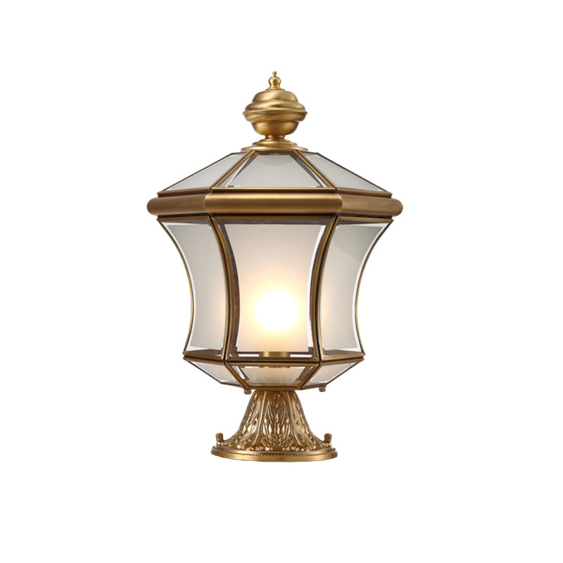 Curved Bronze Lantern Post Light With Minimalistic Design 3-Bulb Frosted Glass Ideal For Landscape