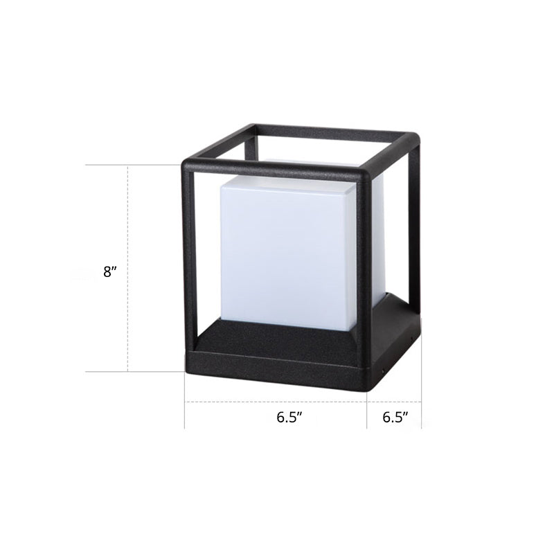 Cubic Plastic Post Light: Modern 1-Light Gate Lamp With Metal Frame - Black & White / 6.5