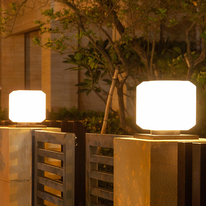 Nordic White Solar Led Street Light: Acrylic Cube Design For Yard