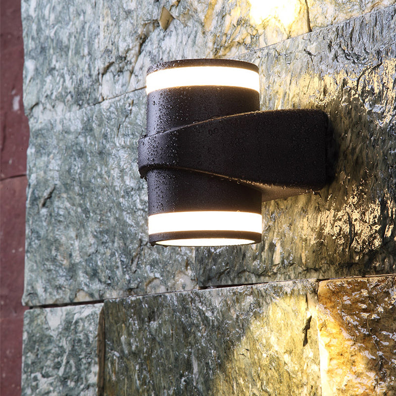 Contemporary Black Led Wall Lighting: Tubular Metal Washer Sconce For Backyard