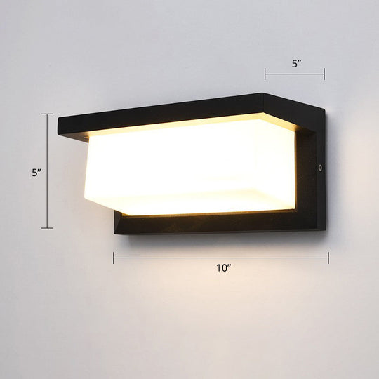 Black Modern Outdoor Led Wall Lamp With Rectangular Acrylic Shade / Rectangle