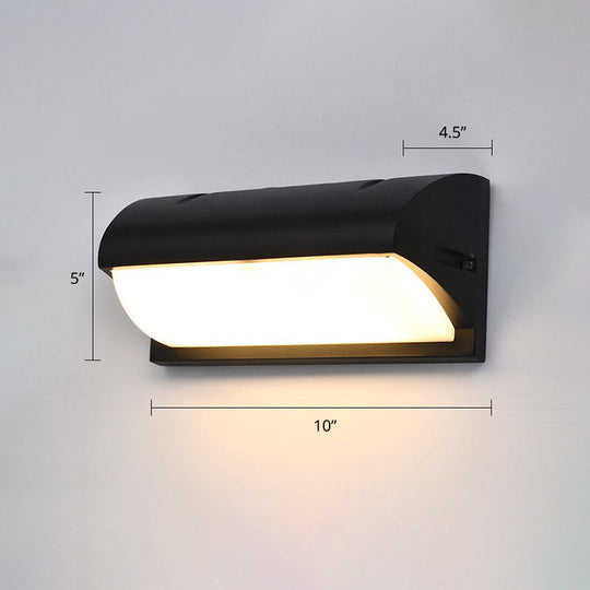 Black Modern Outdoor Led Wall Lamp With Rectangular Acrylic Shade / Circular Arc