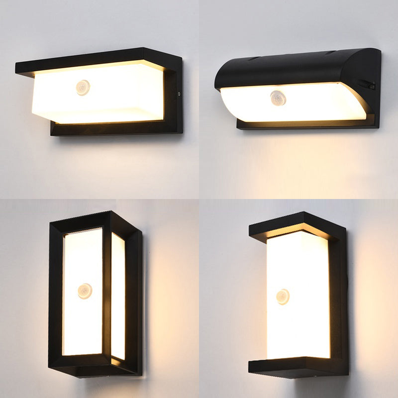 Black Modern Outdoor Led Wall Lamp With Rectangular Acrylic Shade