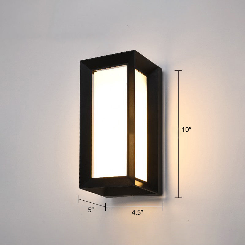 Black Modern Outdoor Led Wall Lamp With Rectangular Acrylic Shade / Square Plate