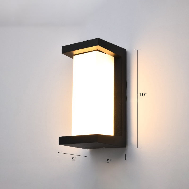 Black Modern Outdoor Led Wall Lamp With Rectangular Acrylic Shade / Long Column
