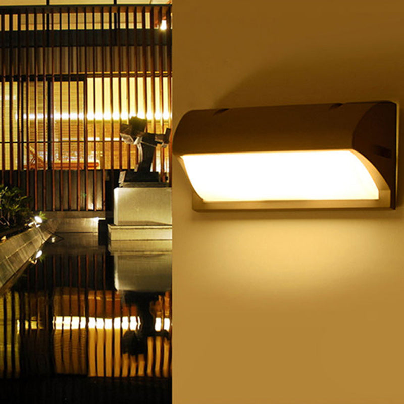 Modern Led Wall Sconce Light For Pathways - Black Aluminum Rectangle Design / Warm Circular Arc