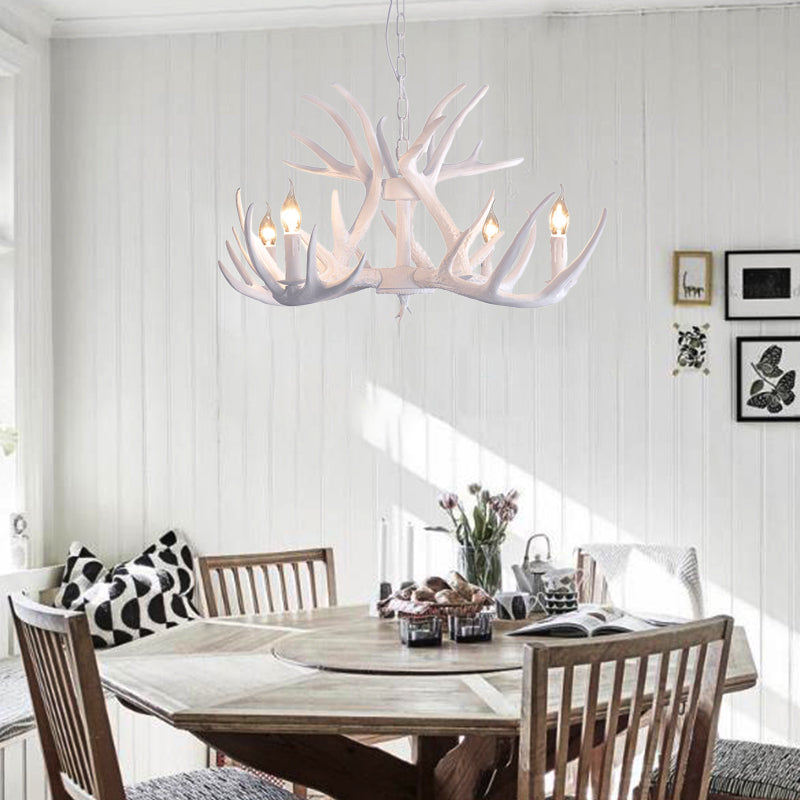 Traditional White Faux Antler Pendant Chandelier - 4/6/9 Heads Resin Ceiling Light For Dining Room 4