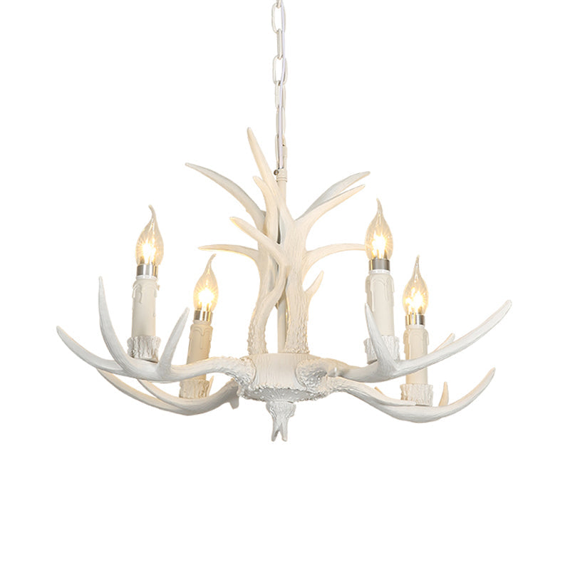 White Resin Hanging Chandelier Candle Pendant Light For Bedroom - 4/8 Bulbs Traditional Fixture