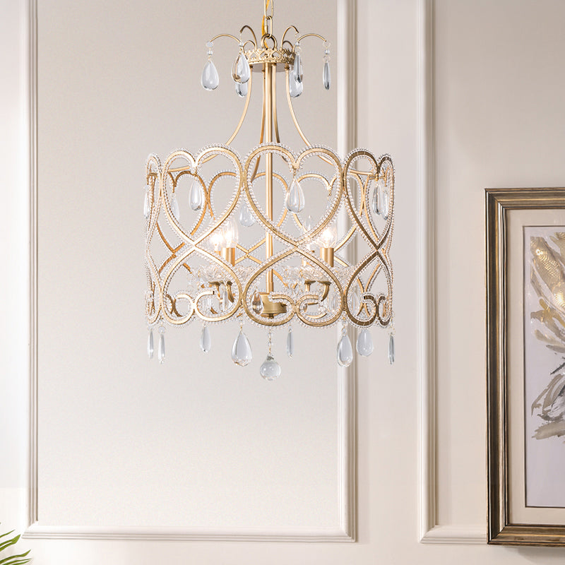 Crystal Nordic Gold Cylinder Chandelier With 4 Bulbs: Elegant Teardrop Hanging Ceiling Light