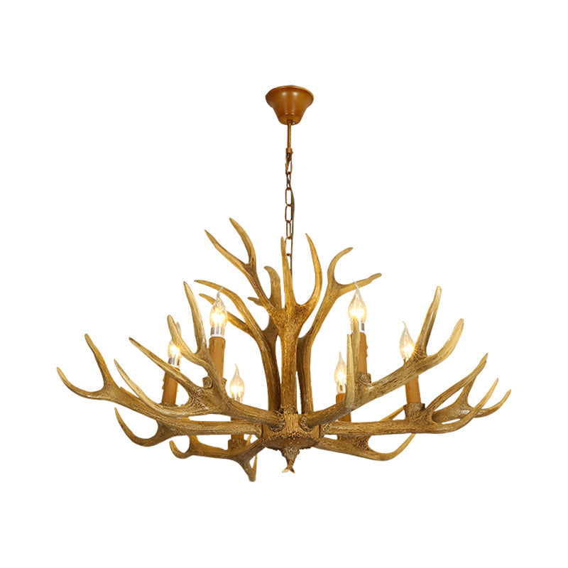 Traditional Brown Deer Antler Resin Pendant Lighting - 6 Or 8-Bulb Chandelier For Living Room