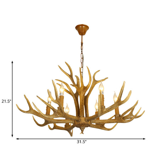 Traditional Brown Deer Antler Resin Pendant Lighting - 6 Or 8-Bulb Chandelier For Living Room