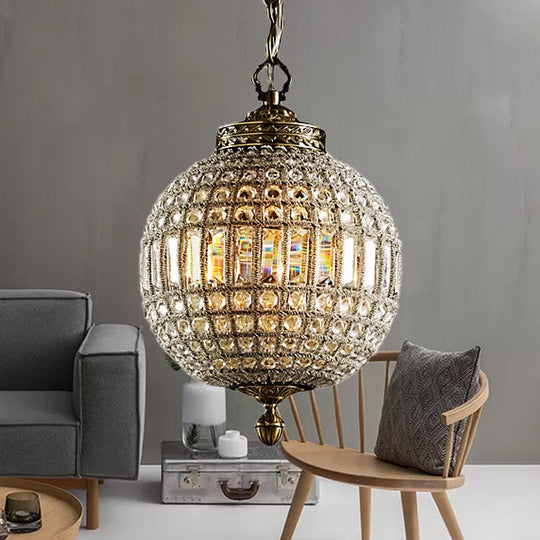 Traditional Gold Crystal Globe Pendant Ceiling Light For Living Rooms - Single Head