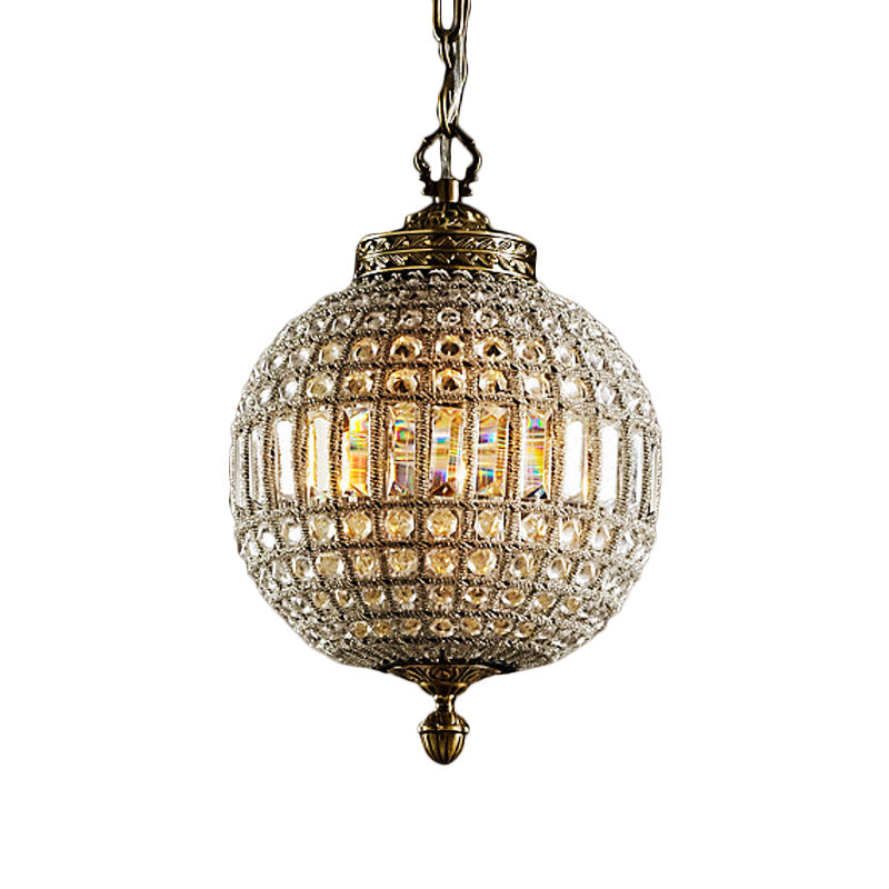 Traditional Gold Crystal Globe Pendant Ceiling Light For Living Rooms - Single Head