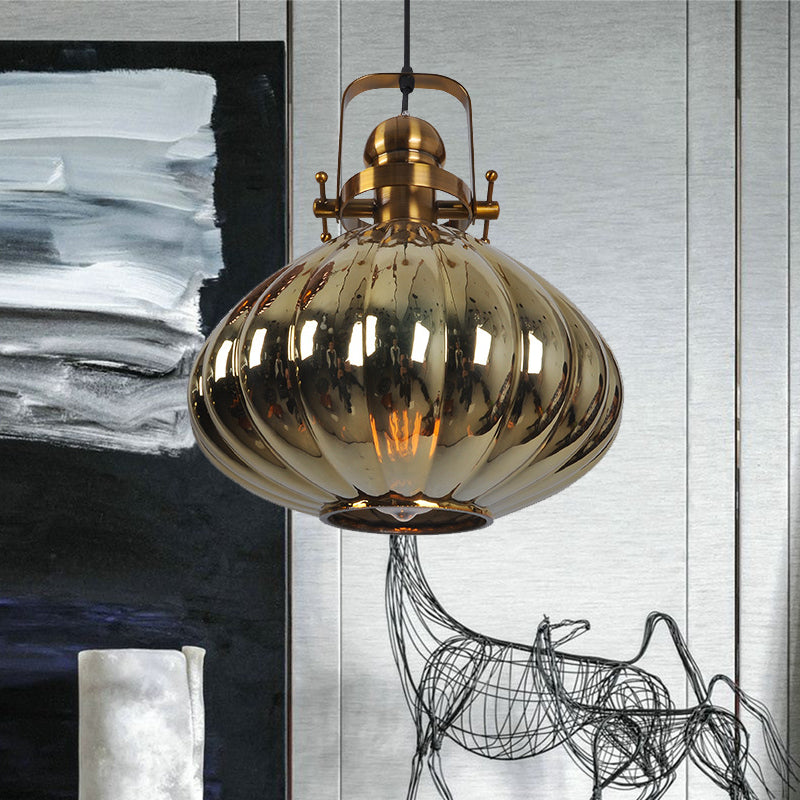 Melon Hanging Pendant Light - Traditional Copper/Chrome/Gold Glass Fixture For Living Room Gold