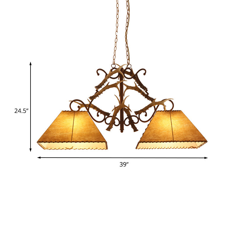 Traditional Brown Fabric Trapezoid Island Chandelier With 2 Heads - Perfect For Living Room