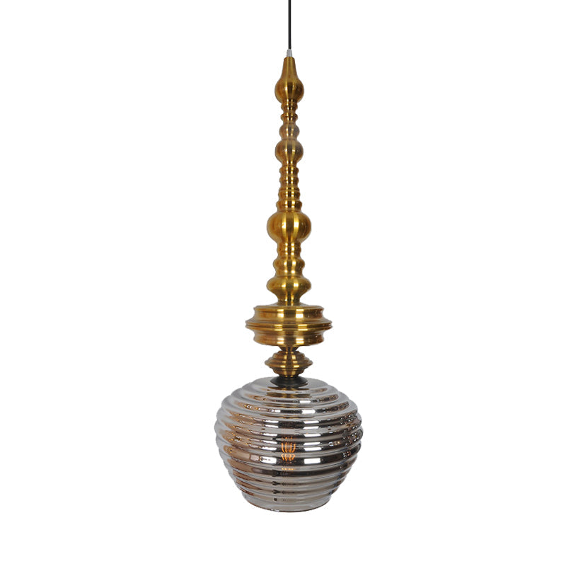 Silver/Amber Glass Modernism Cup Hanging Light - 1 Head Ceiling Suspension Lamp For Living Room