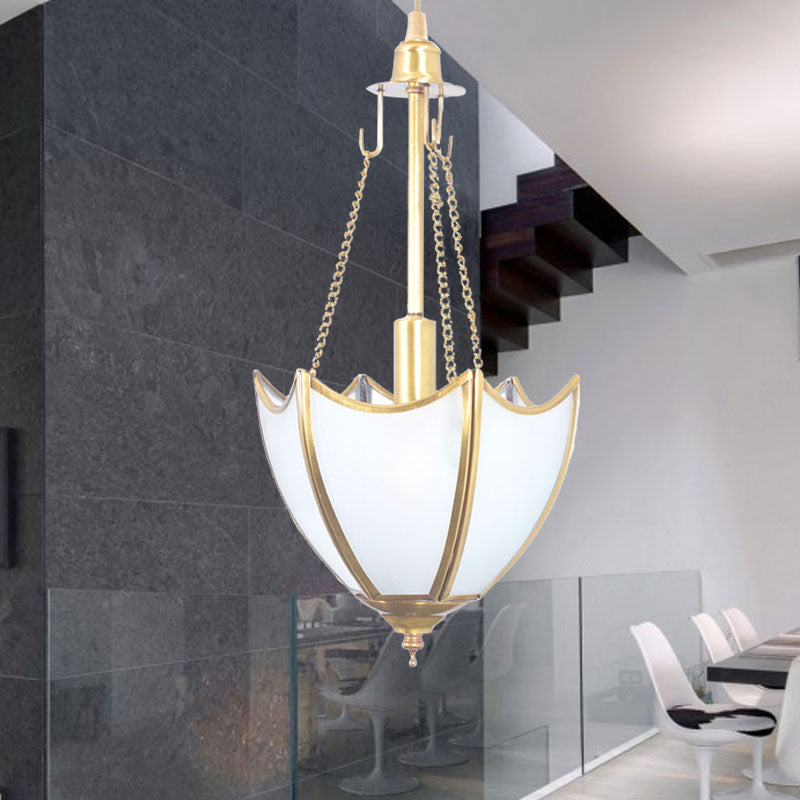 Nordic White Glass Hanging Light: Stylish Umbrella Design 1 Bulb Ceiling Lamp For Living Room