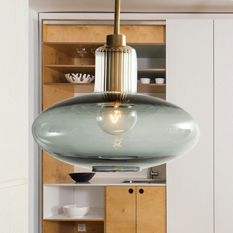 Modern Oval Pendant Light With Grey/Blue Glass - Ideal For Bedrooms