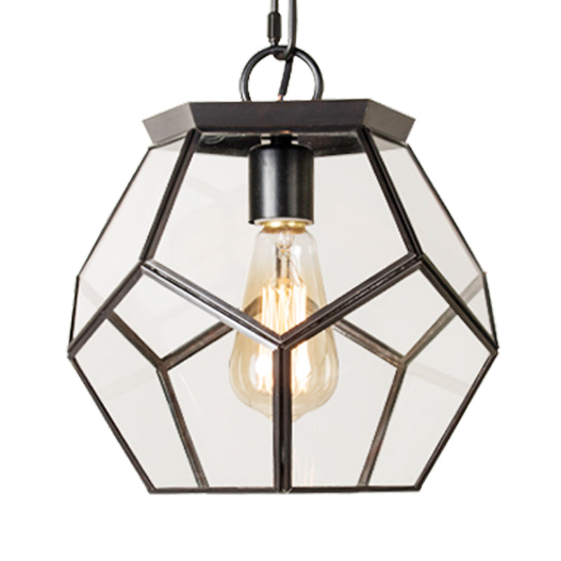 Nordic Pentagon Hanging Light - Clear Glass Black/Brass 1 Head Ceiling Suspension Lamp For Living