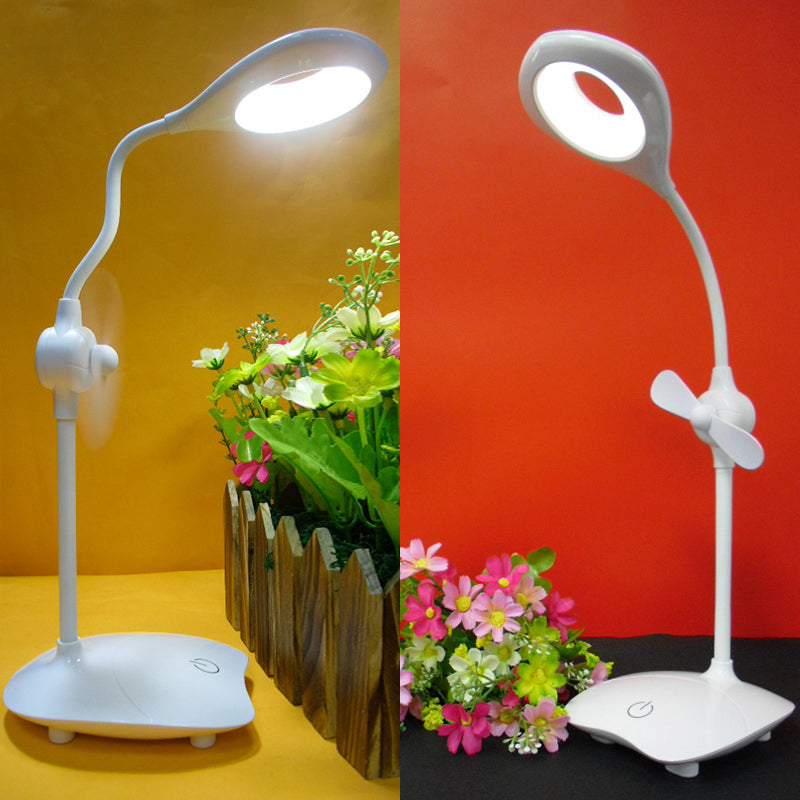 Touch Control Led Desk Lamp With Stepless Dimming And Fan - Simple Droplet Design For Reading White