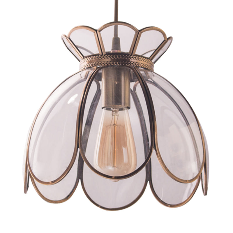 Clear Glass Ruffled Edge Pendant Light Fixture 1 Bulb 9.5/10.5 Wide