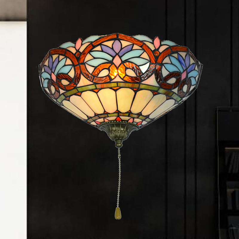 Victorian Stained Glass Wall Sconce With Pull Chain Perfect For Living Room Blue