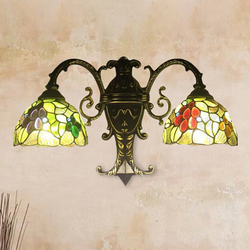 Rustic Green Fruit Design Dome Wall Sconce Light - 2 Lights Perfect For Dining Room