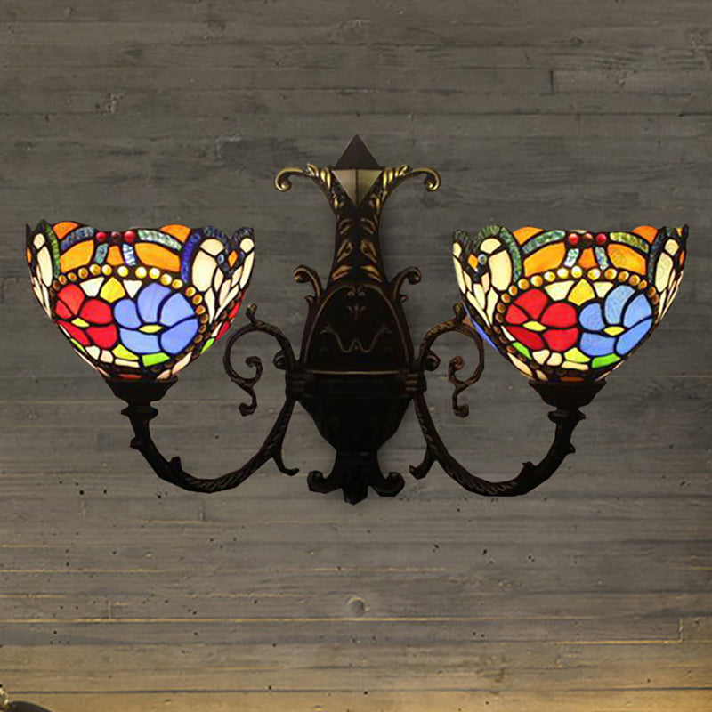 Victorian Stained Glass Wall Sconce Antique Bronze 2-Light Bedroom Lighting Brass