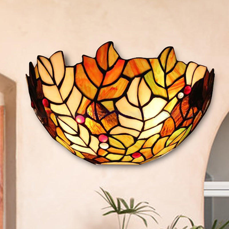 Stained Glass Leaf Wall Light: Lodge Style Sconce With 2 Bulbs - Elegant Lighting Solution Yellow