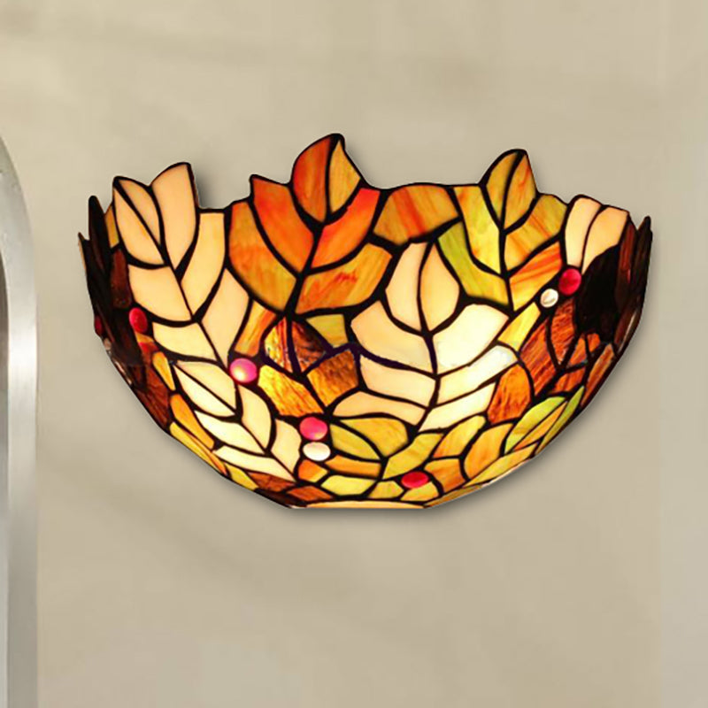 Stained Glass Leaf Wall Light: Lodge Style Sconce With 2 Bulbs - Elegant Lighting Solution