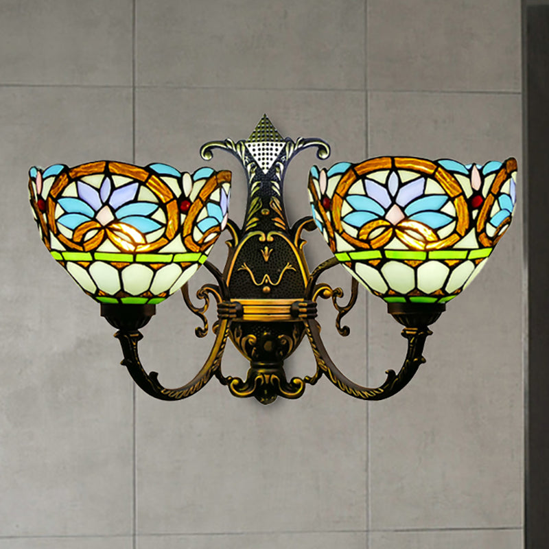 Victorian Style Stained Glass Wall Sconce - 2 Lights For Bedroom Lighting