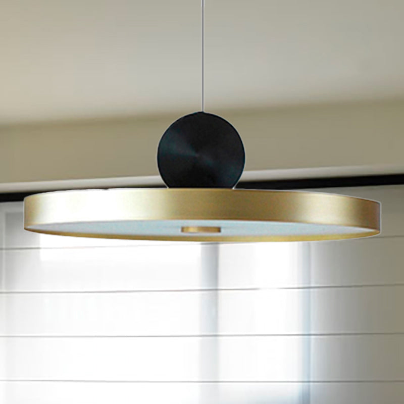 Minimalist Metal Pendant Light In Gold - Drum/Saucer/Cylinder Design Ideal For Hallways 1 Head