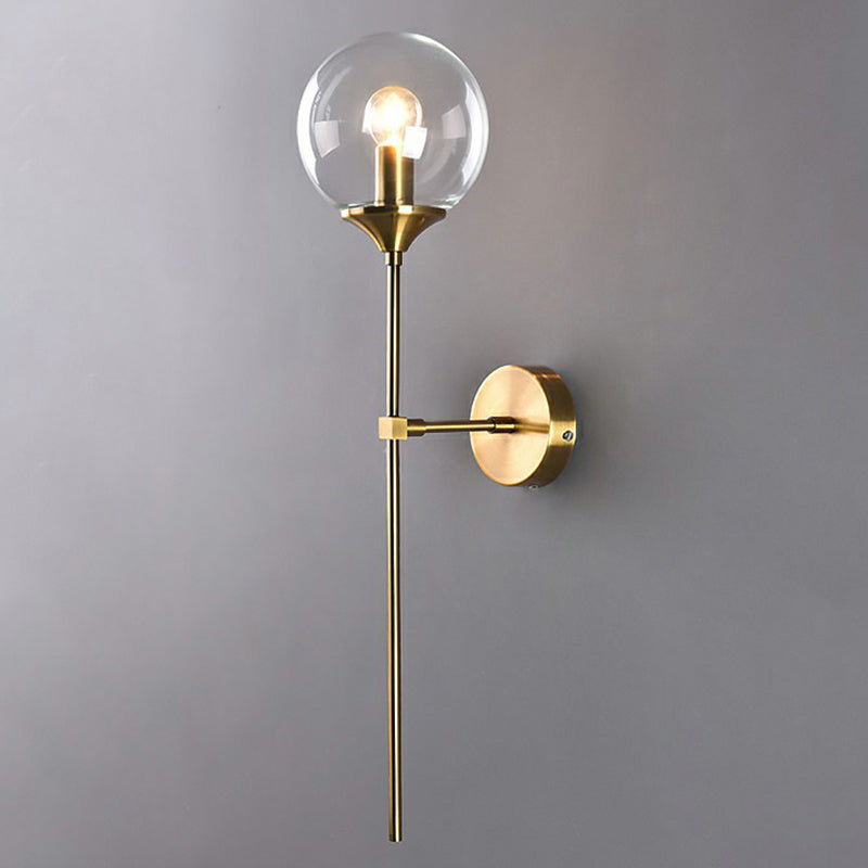 Modern Glass Wall Mount Lamp: Sleek Brass Sconce Light With Pencil Arm Clear