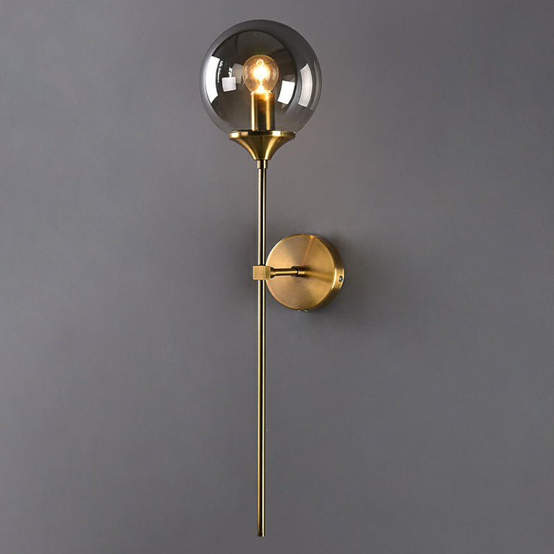 Modern Glass Wall Mount Lamp: Sleek Brass Sconce Light With Pencil Arm