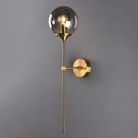 Modern Glass Wall Mount Lamp: Sleek Brass Sconce Light With Pencil Arm Smoke Gray